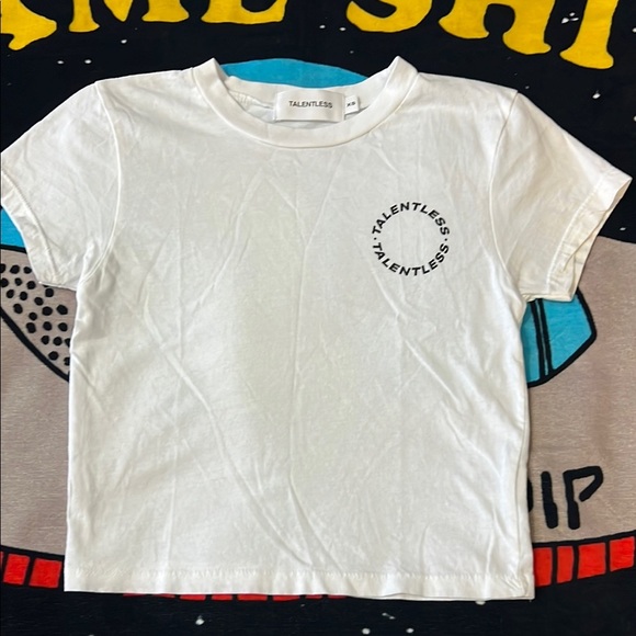 TALENTLESS Tops - Talentless White Crop Top with Crew Neck and Logo